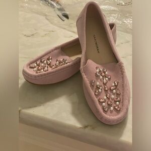 Pink Suede Crystal Embellished loafers Brand New